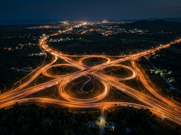 Highway interchange at night near the New Jersey Turnpike